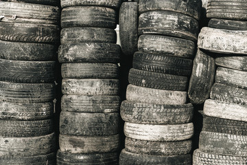 old used tires. junkyard. recycling.
