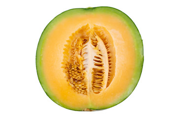 front half cut melon on white background