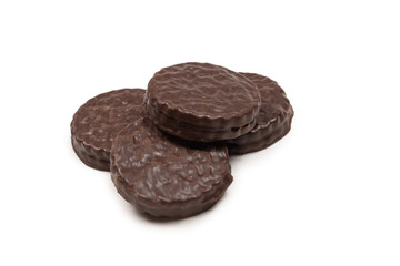 Chocolate cookies isolated on white.