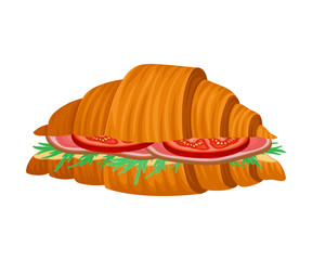 Croissant Stuffed with Vegetables and Slab of Meat Vector Illustration