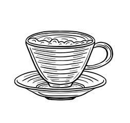 cup of hot drink tea or coffee hand drawn engraved sketch drawing vector
