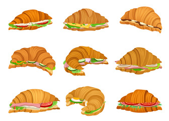 Freshly Baked Realistic Croissants with Different Stuffings Vector Set