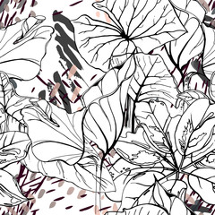 Floral Black and White Pattern. Pink