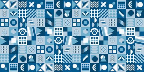 Memphis Simple Blue Abstract Circle Line Rectangle Box Arrow Cross Mountain River Pie Egypt Basic Shape Background For shirt