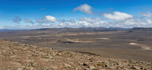Fototapeta na wymiar View from top of Ethiopian Bale Mountains National Park. Wilderness pure nature landscape, sunny day with blue sky. Ethiopia, Africa
