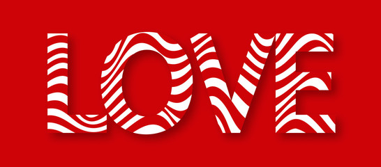 Love. Inscription with red wavy and shadow vector.