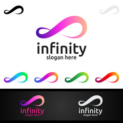 Infinity loop logo icon. Vector unlimited infinity, endless line shape sign - obrazy, fototapety, plakaty