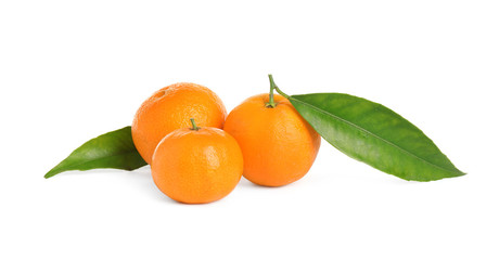 Fresh ripe juicy tangerines isolated on white