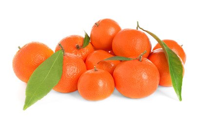 Pile of fresh juicy tangerines isolated on white