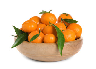 Bowl of fresh juicy tangerines isolated on white