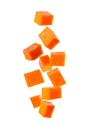 Cut fresh ripe carrot on white background