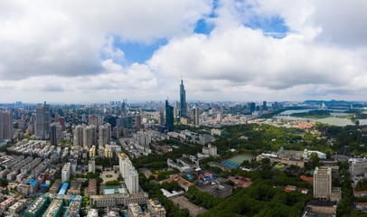 Skyline of Nanjing City in Summer Taken with A Drone