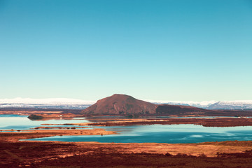 Fototapeta na wymiar Empty dramatic landscape of Iceland. Toned