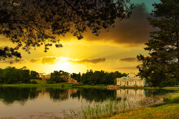 sunset on a pond in Pushkino Russia