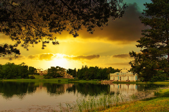sunset on a pond in Pushkino Russia