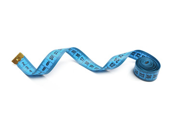 Blue measuring tape isolated on white background - Image