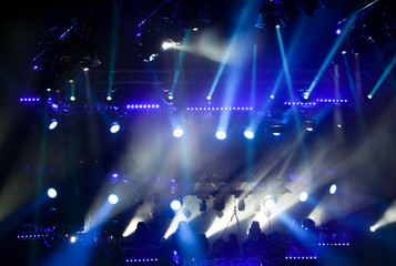 Blue light on a rock concert stage as background