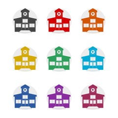 School color icon set isolated on white background