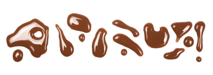 Set chocolate milk puddle isolated on white background