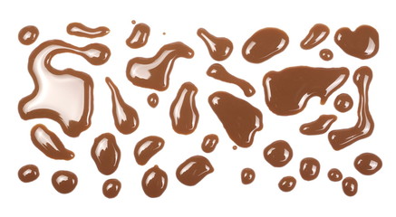Set chocolate milk puddle isolated on white background