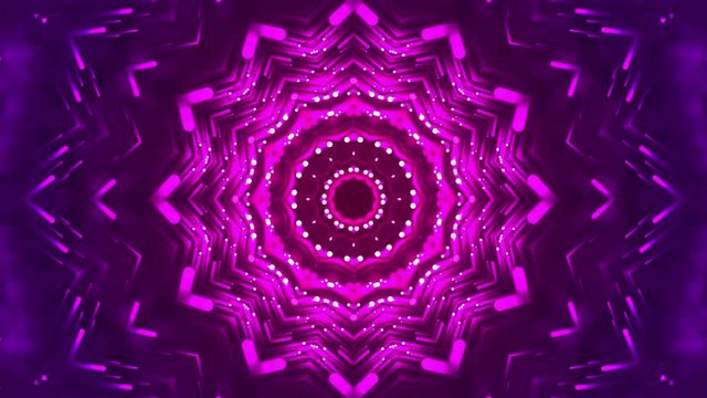 Glamourous kaleidoscope of lilac color in the style of the 80s, mandala, motion design in 4k, abstract composition for meditation or disco clubs. Seamless loop, hypnotic.