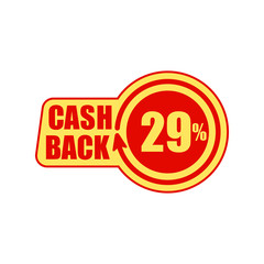 Cashback twenty nine percent. Concept for sticker, tag, label, infographic element. Vector illustration.