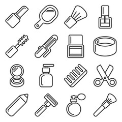Beauty and Cosmetic Icons Set on White Background. Line Style Vector