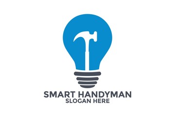 Smart Handyman Logo Icon, Handyman logo Template, Hammer and Bulb Logo