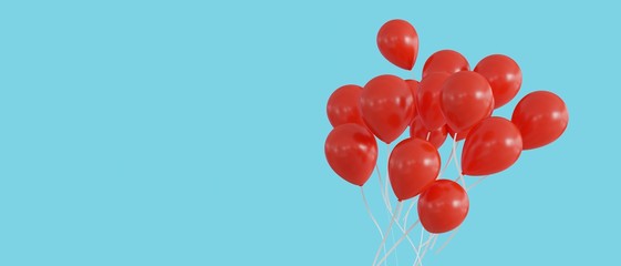 Balloons in gold and silver on black background, banner size, 3d render