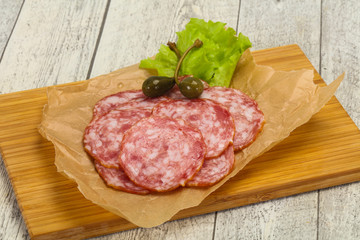 Spanish Salchichon sausage with salad