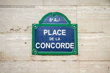 Place de la Concorde street sign, Paris, France