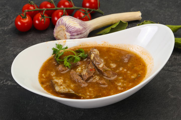 Caucasian Kharcho soup with beef meat