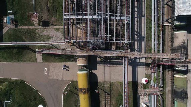 Flying above industrial railroad station