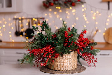 Christmas room decorated with beautiful decor. Place for text