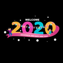 Welcome 2020 happy new year paper art typography_Vector, Illustration.