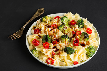 Vegetarian Farfalle pasta with broccoli Vegetarian food, Italian pasta, broccoli, aldente dish.