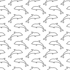 Seamless outline dolphin pattern. Simple silhouette vector background - 310605153