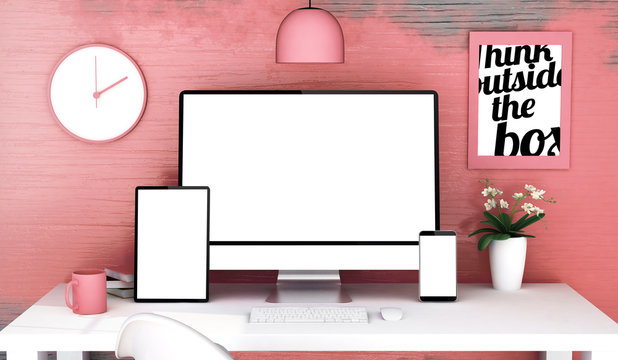 pink studio with responsive devices mockup