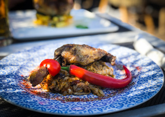 tasty roasted duck leg with cabbage