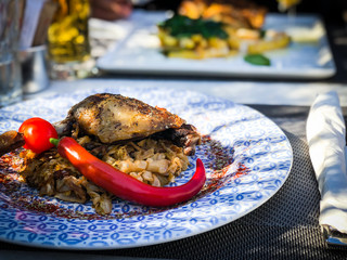 tasty roasted duck leg with cabbage