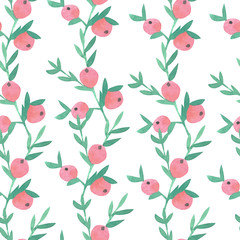 Seamless watercolor pattern with Christmas pattern with a branch with berries. On a white isolated background.