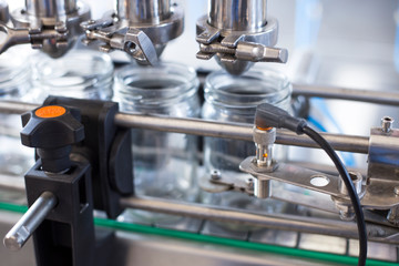 Glass jars in a food production workshop