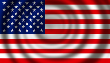 American flag of United States of America- waving flag, silky texture illustrated