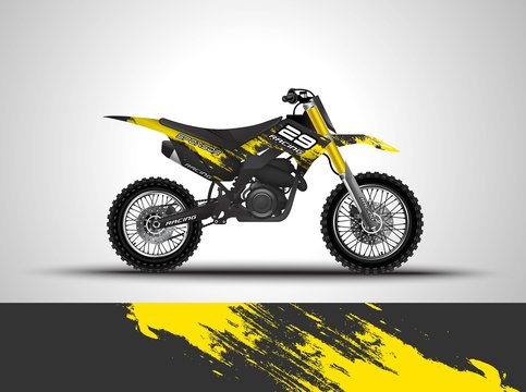 Racing motorcycle wrap decal and vinyl sticker design. Concept graphic abstract background for wrapping vehicles, motorsports, Sportbikes, motocross, supermoto and livery. Vector illustration. Yellow