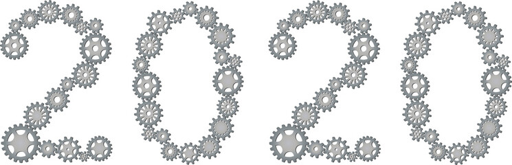 New Year 2020 with cogwheels symbolizing interaction and automation.