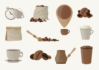Big set of Coffee elements for your design. Arabica, espresso, latte. Big vector collection. Vector illustration design.