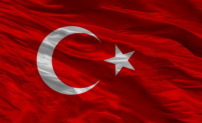 Turkish Flag, Flag of Turkey-crescent and star, wavy flag, silky texture