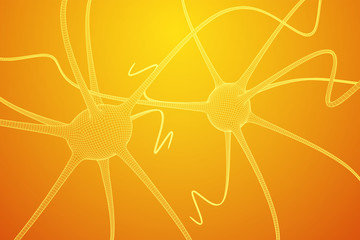 Neuron system wireframe mesh model. Low poly vector illustration. Science and medical healthcare concept