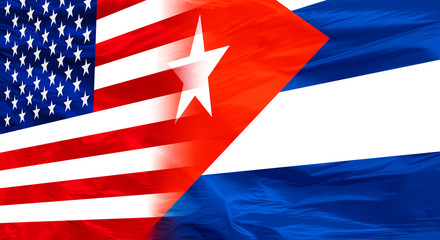 The flag of Untied States of America and Cuba
