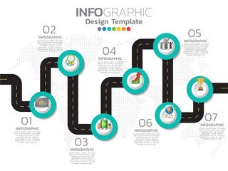 Infographic template design with 6 color options.